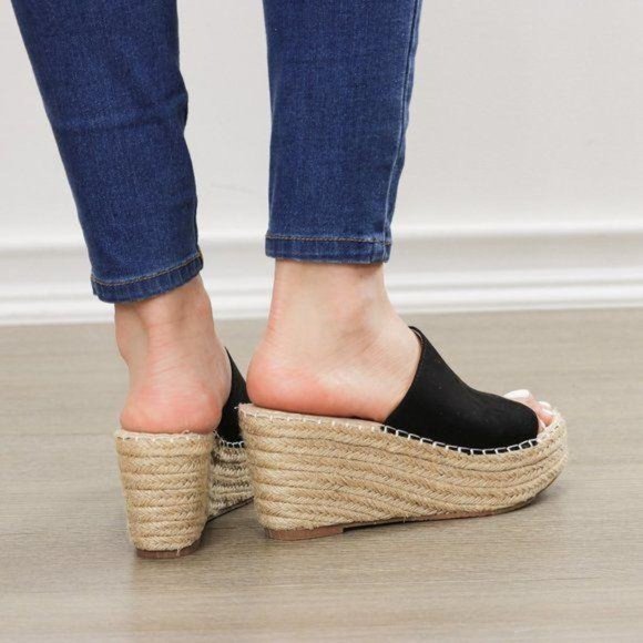 Open Toe Espadrille Slide Sandals Wedge Heel - Picture 6 of 7